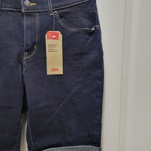Levi’s Sculpt Women's Bermuda Shorts Denim Blue Dark Wash Rolled Hem Casual W30 - Picture 5 of 9